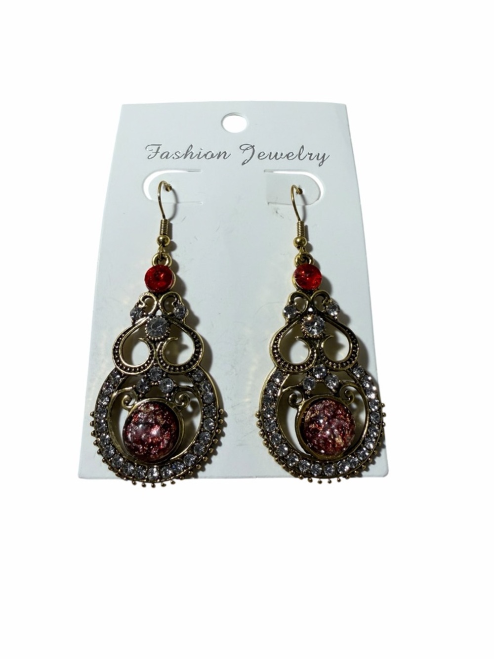 Fashion Jewelry Gold-Tone Earrings with Pink and Red Stones